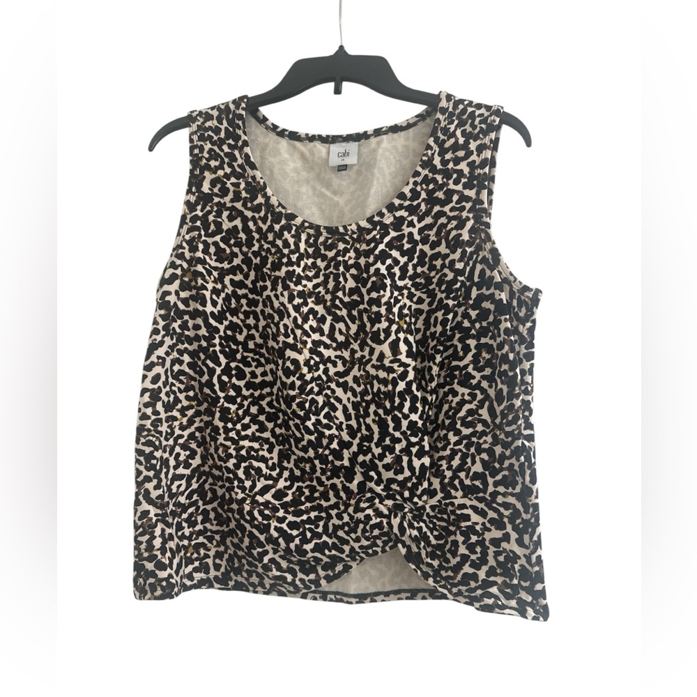 Cabi Knotted Black and Cream Leopard Print Tank Top